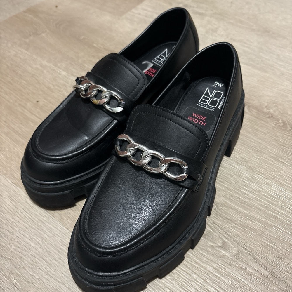 Black Loafers with Silver Chain